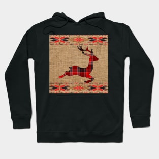 Christmas Deer Plaid Rustic Faux Burlap Look Unique Mugs, Pillows, Bedding & Other Gifts Hoodie